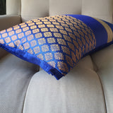 Patchwork Royal Blue Brocade Lumbar Pillow Cover