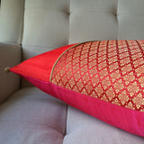 Red and Gold Silk  Brocade Lumbar Pillow Cover