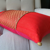 Red and Gold Silk  Brocade Lumbar Pillow Cover